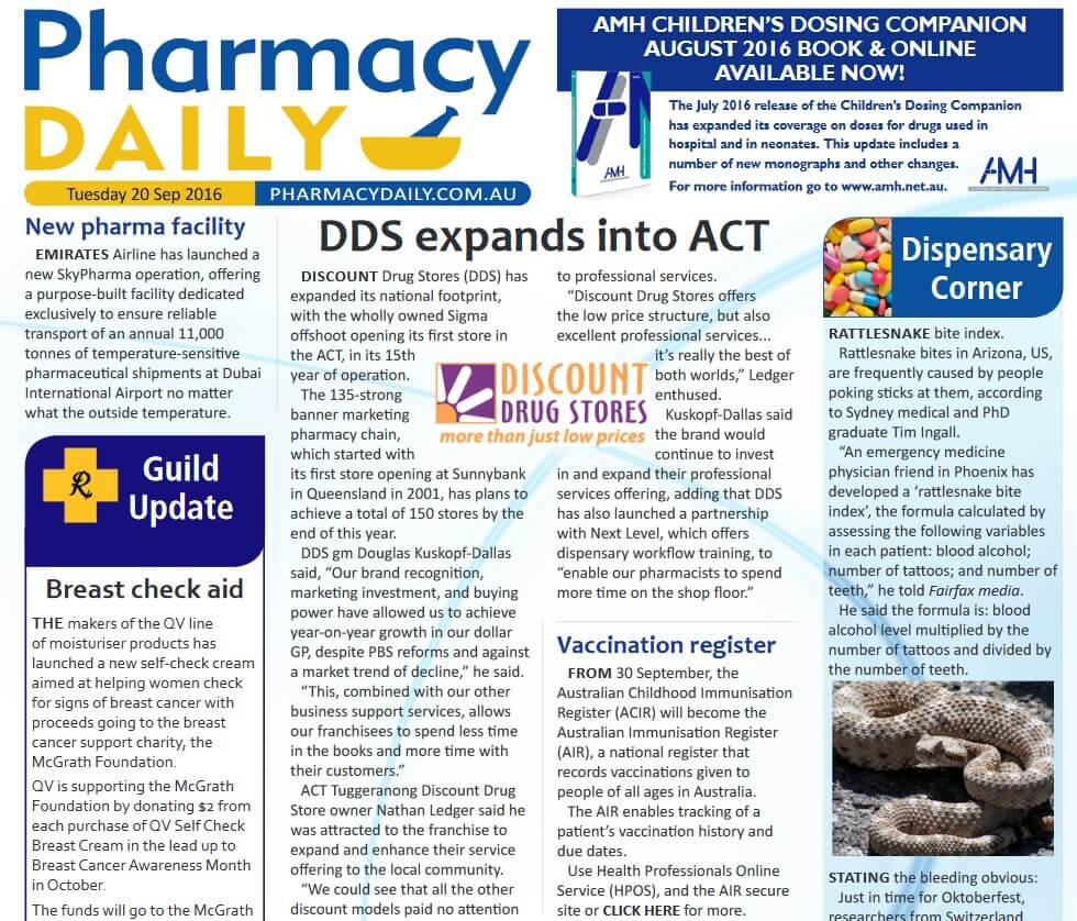 Pharmacy Daily - 20 Sept 2016 - DDS expands into ACT